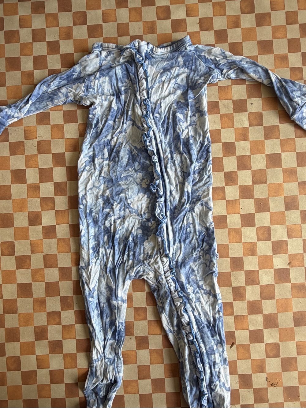 Blue Tie-Dye Kids Footed Pajamas One-Piece
